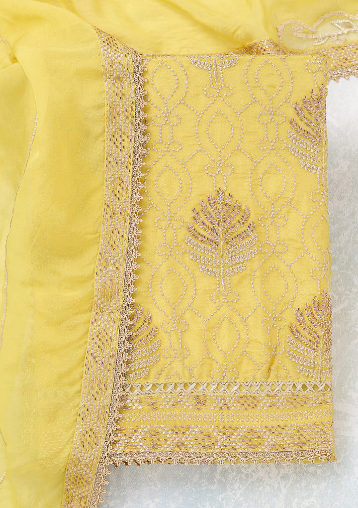 Yellow Zariwork Tissue Unstitched Salwar Suit