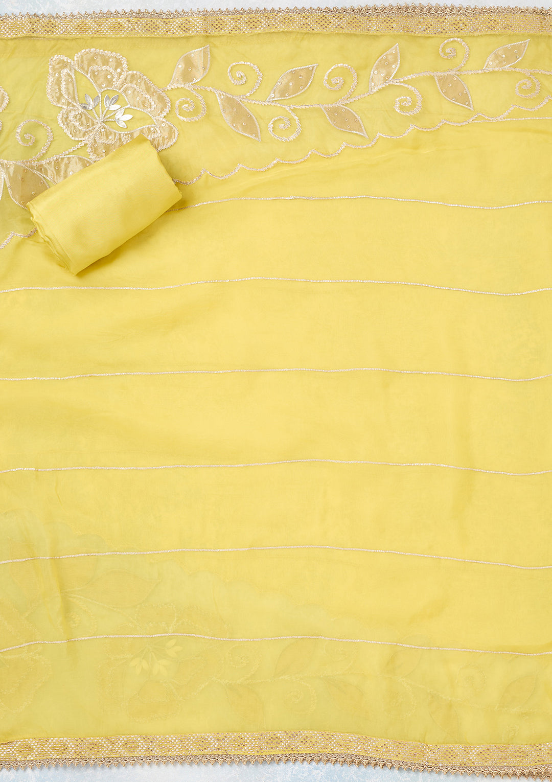 Yellow Zariwork Tissue Unstitched Salwar Suit