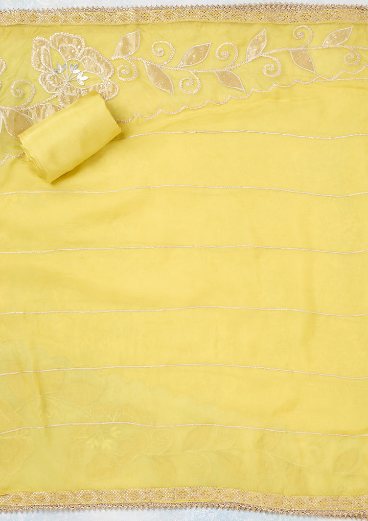 Yellow Zariwork Tissue Unstitched Salwar Suit
