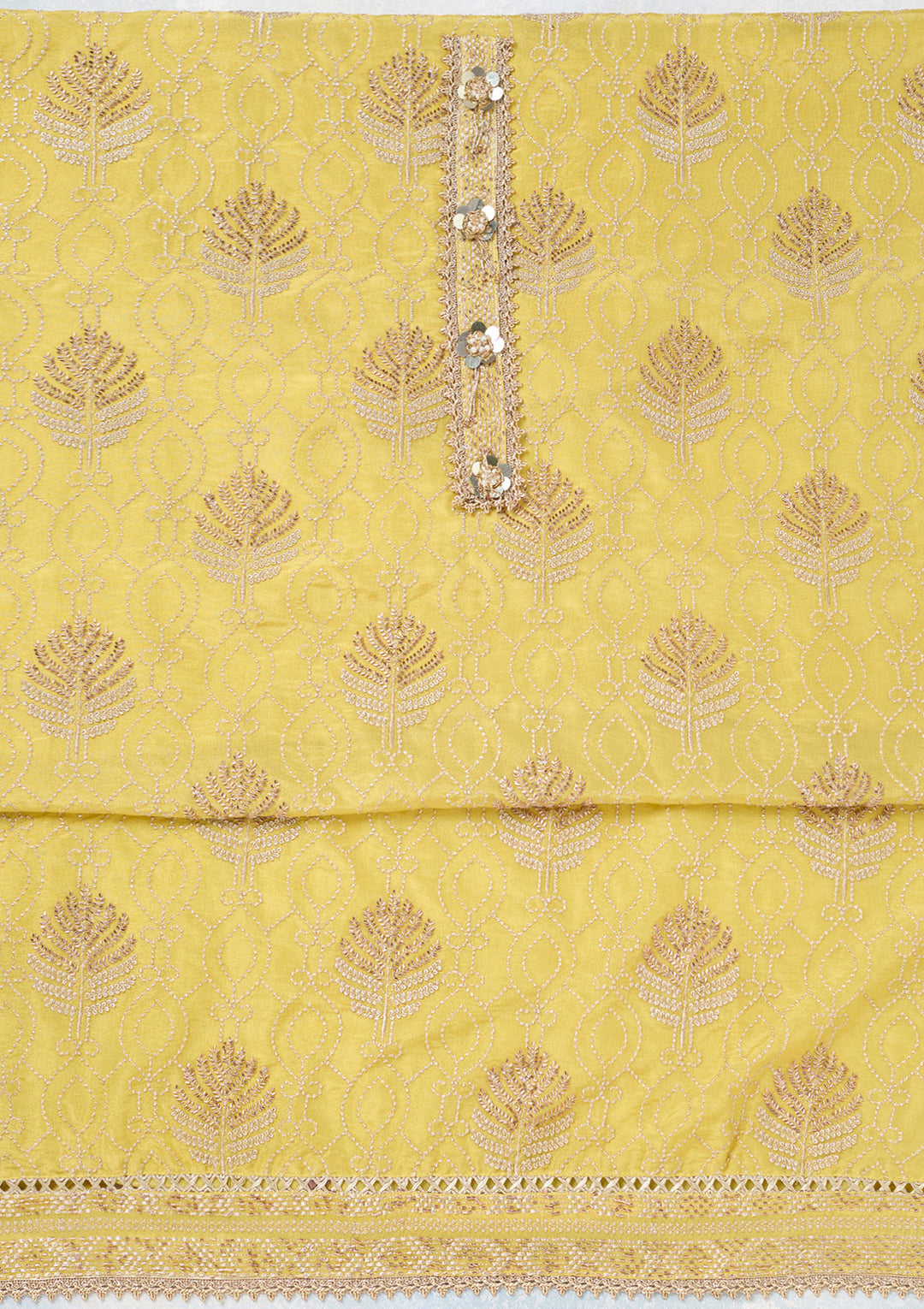 Yellow Zariwork Tissue Unstitched Salwar Suit