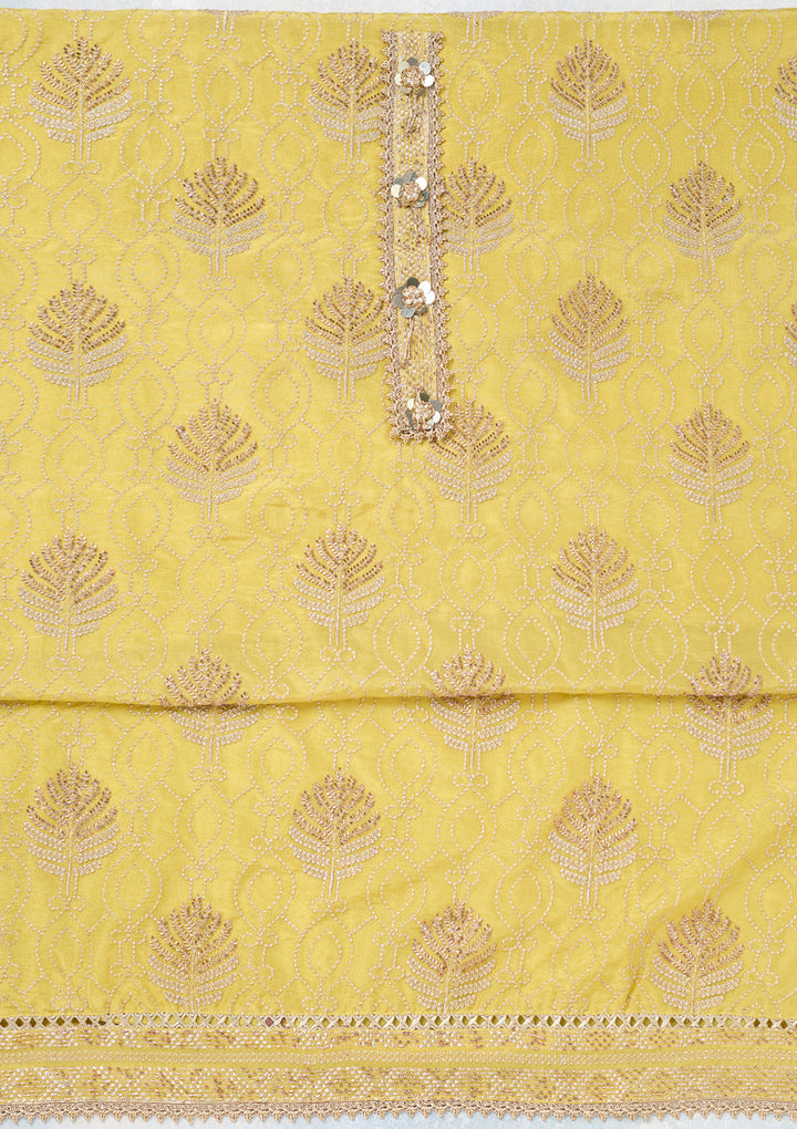 Yellow Zariwork Tissue Unstitched Salwar Suit