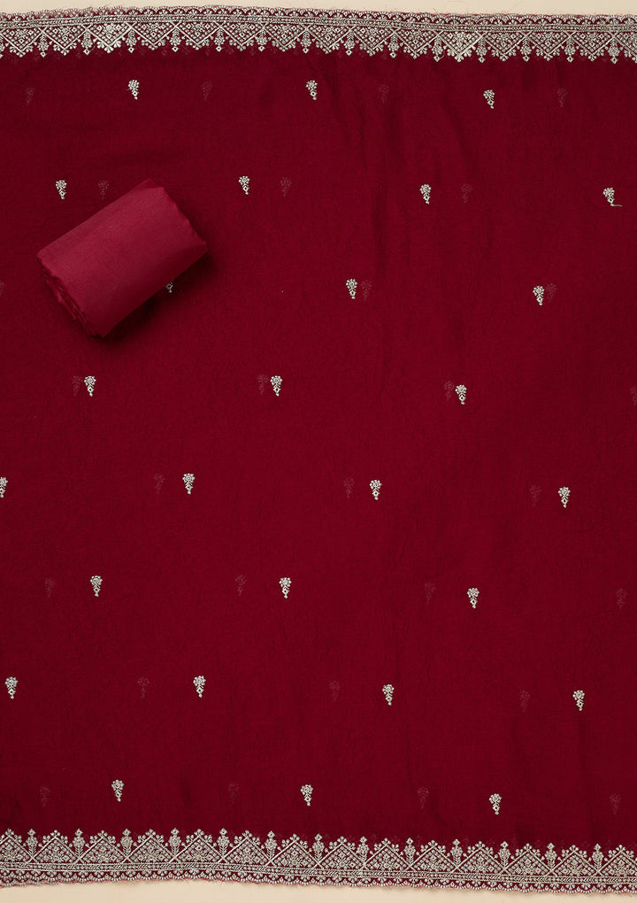 Maroon Zardozi (Gold) Soft Raw Silk Unstitched Salwar Suit