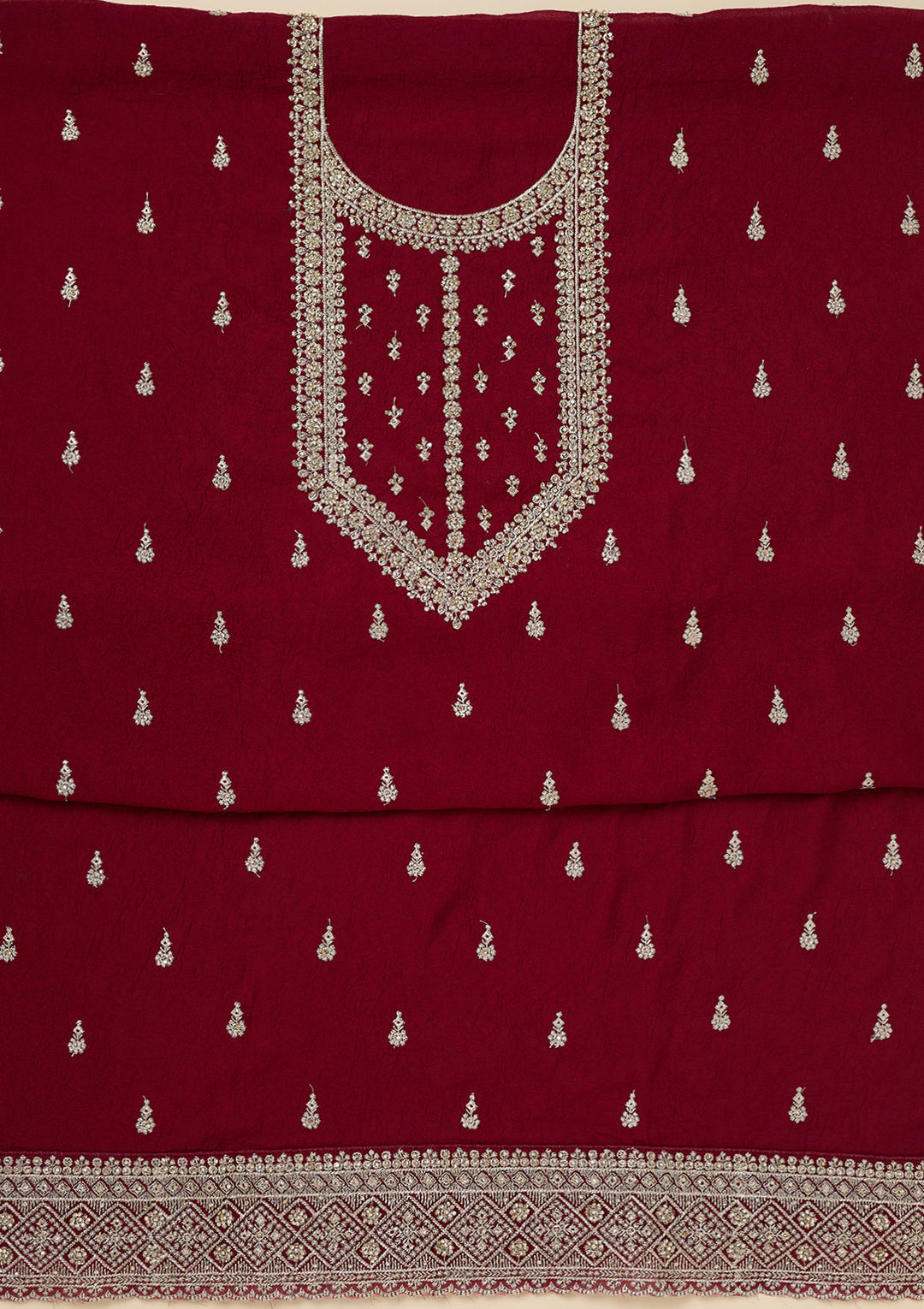 Maroon Zardozi (Gold) Soft Raw Silk Unstitched Salwar Suit