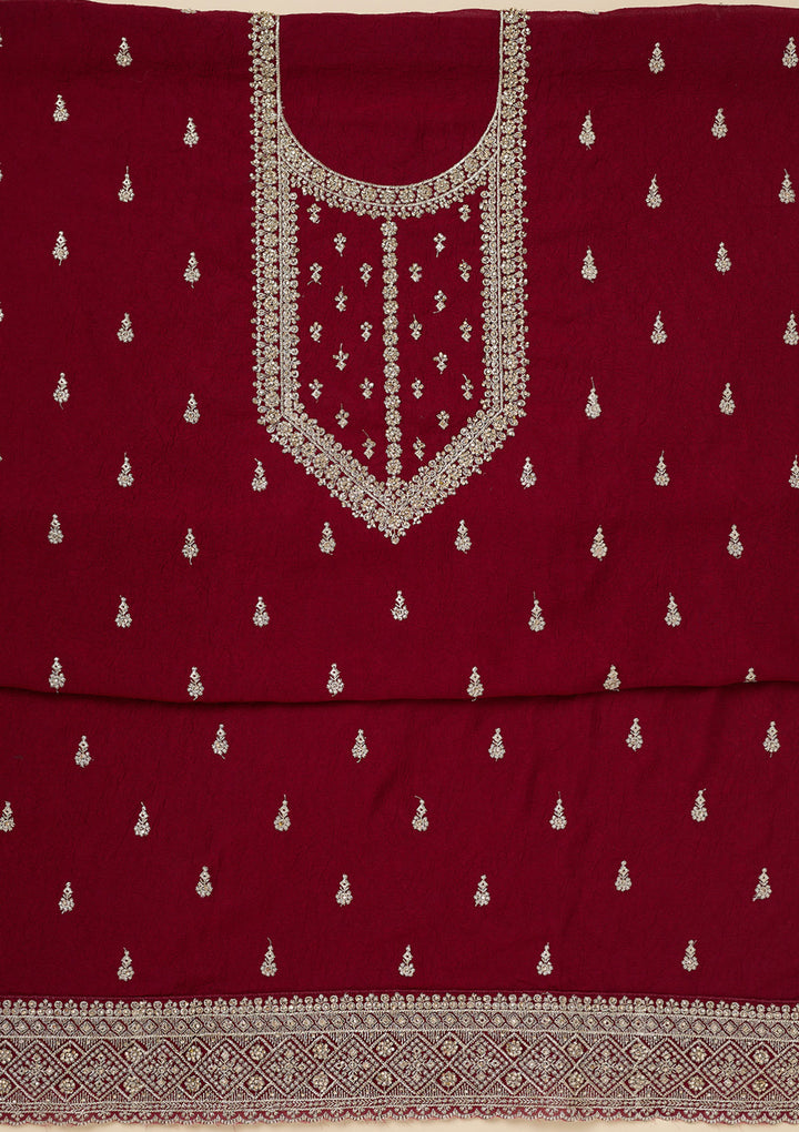 Maroon Zardozi (Gold) Soft Raw Silk Unstitched Salwar Suit
