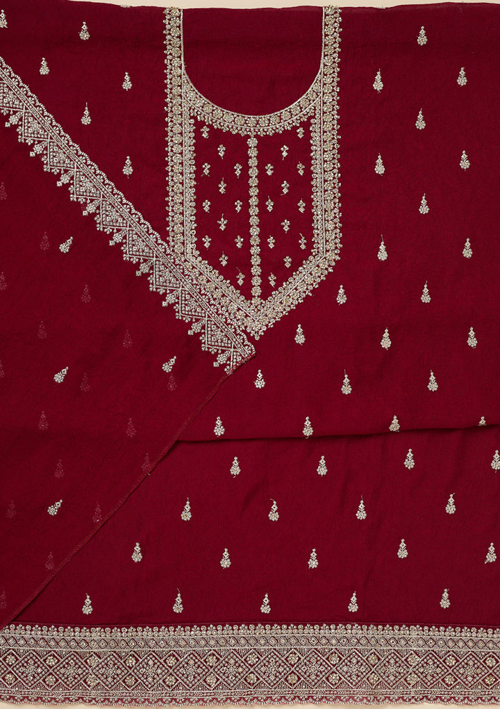 Maroon Zardozi (Gold) Soft Raw Silk Unstitched Salwar Suit