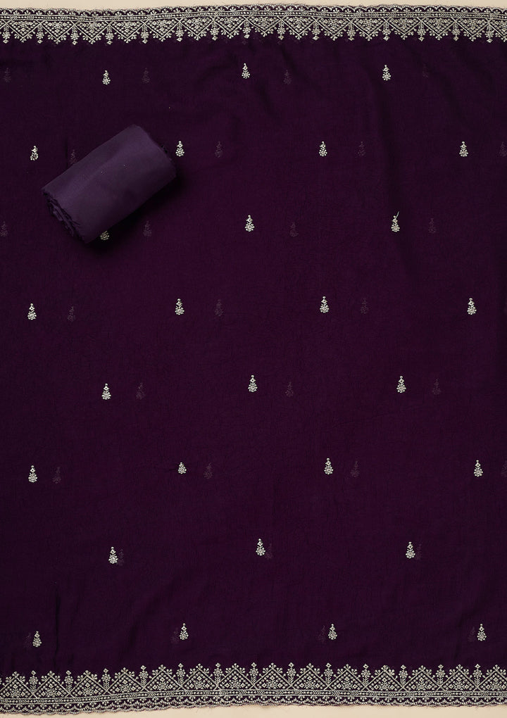 Purple Zardozi (Gold) Soft Raw Silk Unstitched Salwar Suit
