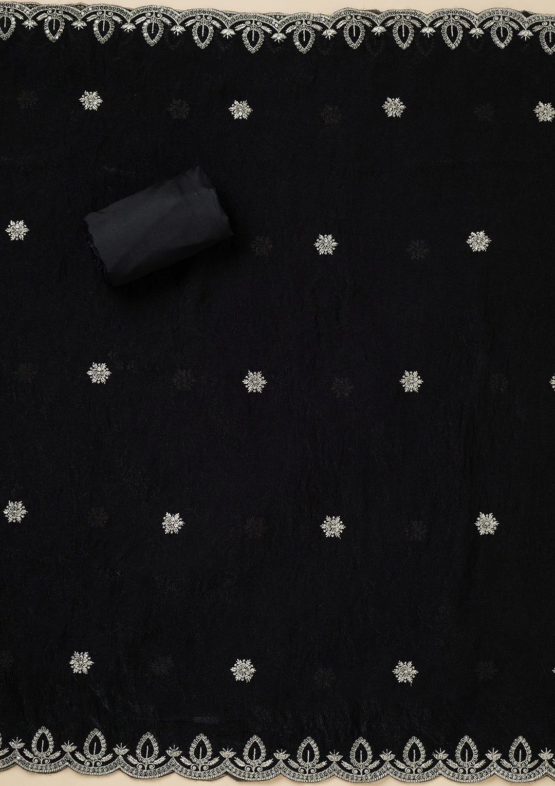 Black Cutdana Soft Raw Silk Unstitched Salwar Suit