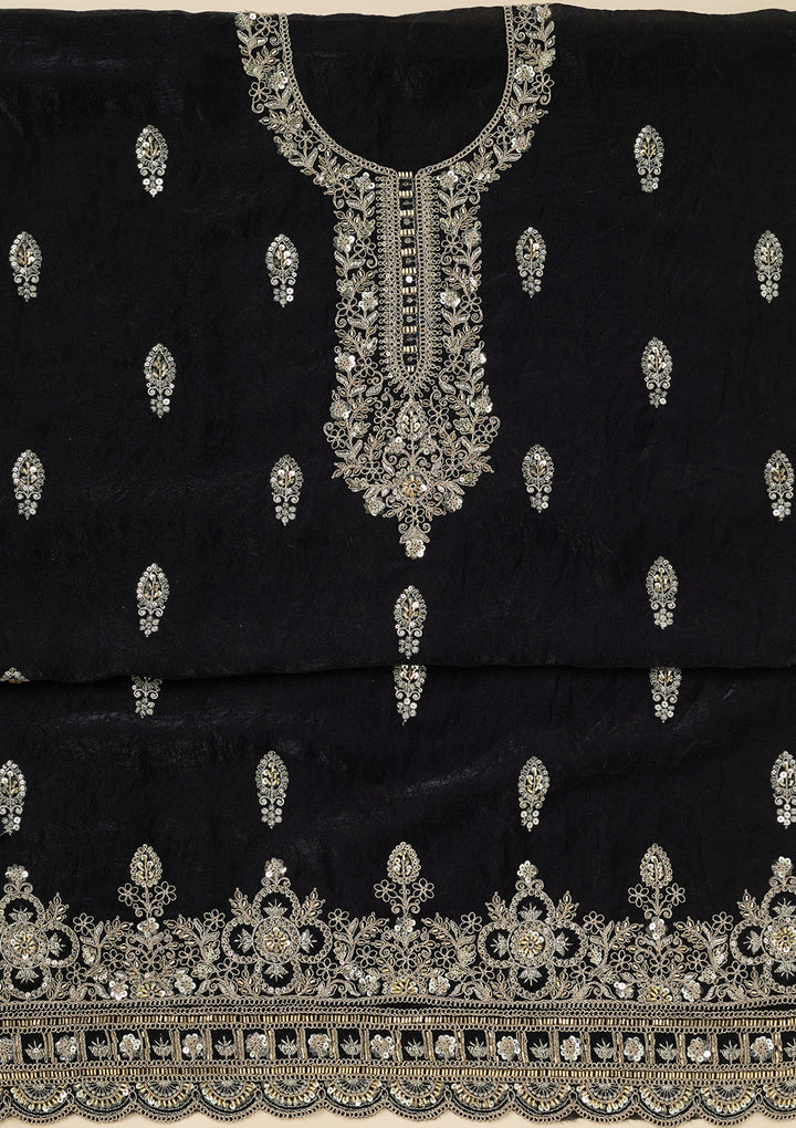 Black Cutdana Soft Raw Silk Unstitched Salwar Suit