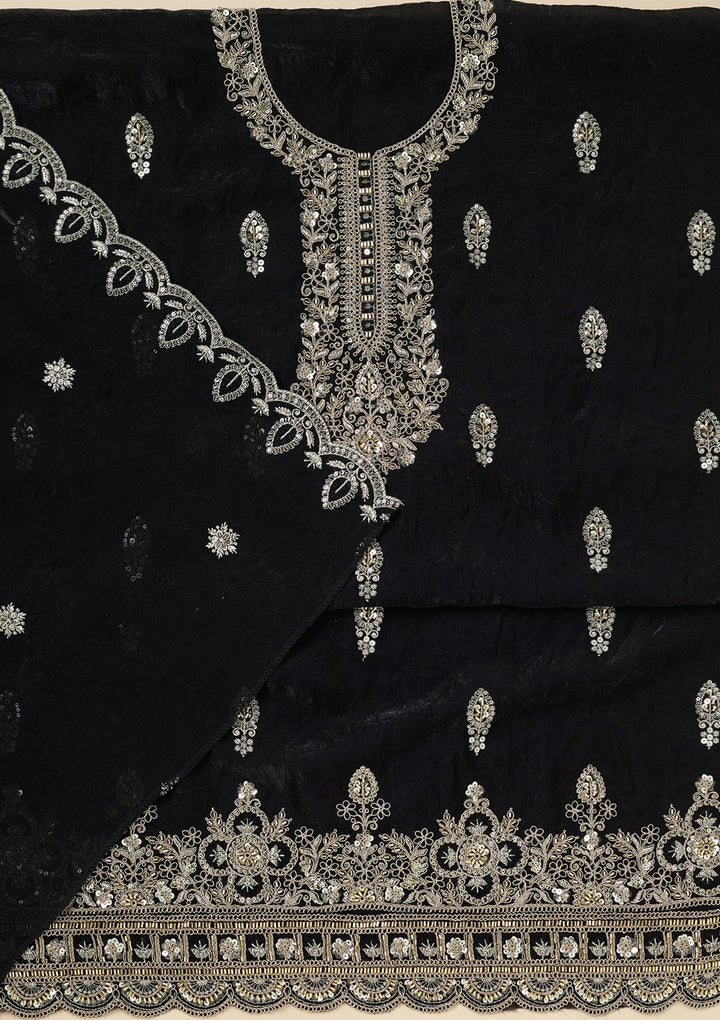 Black Cutdana Soft Raw Silk Unstitched Salwar Suit