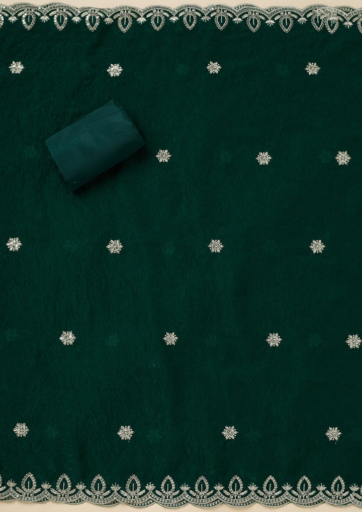 Bottle Green Cutdana Soft Raw Silk Unstitched Salwar Suit