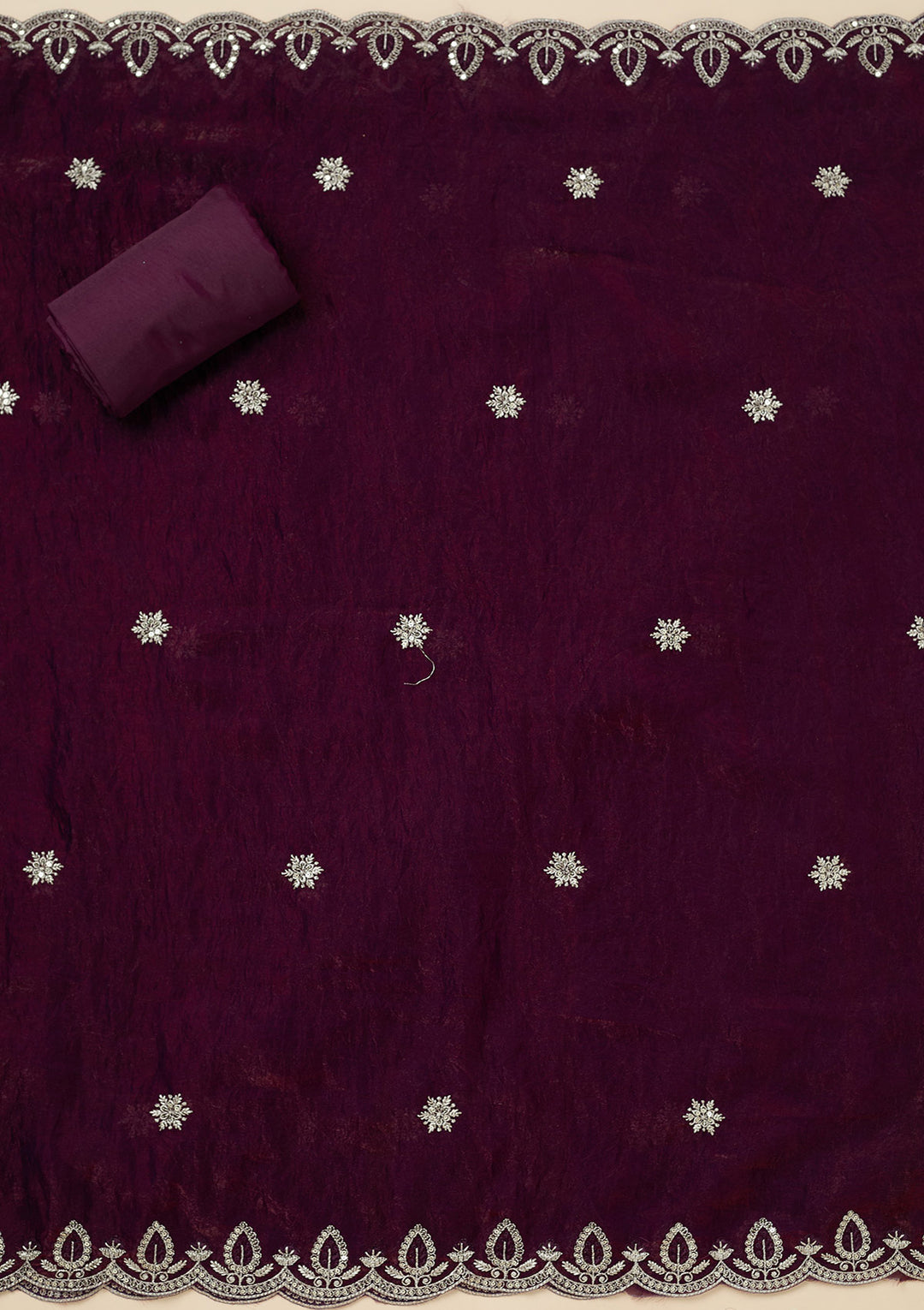 Wine Cutdana Soft Raw Silk Unstitched Salwar Suit