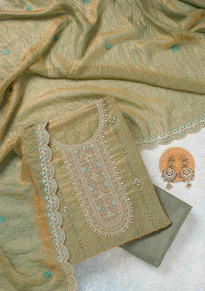 Pista Green Cutdana Tissue Unstitched Salwar Suit