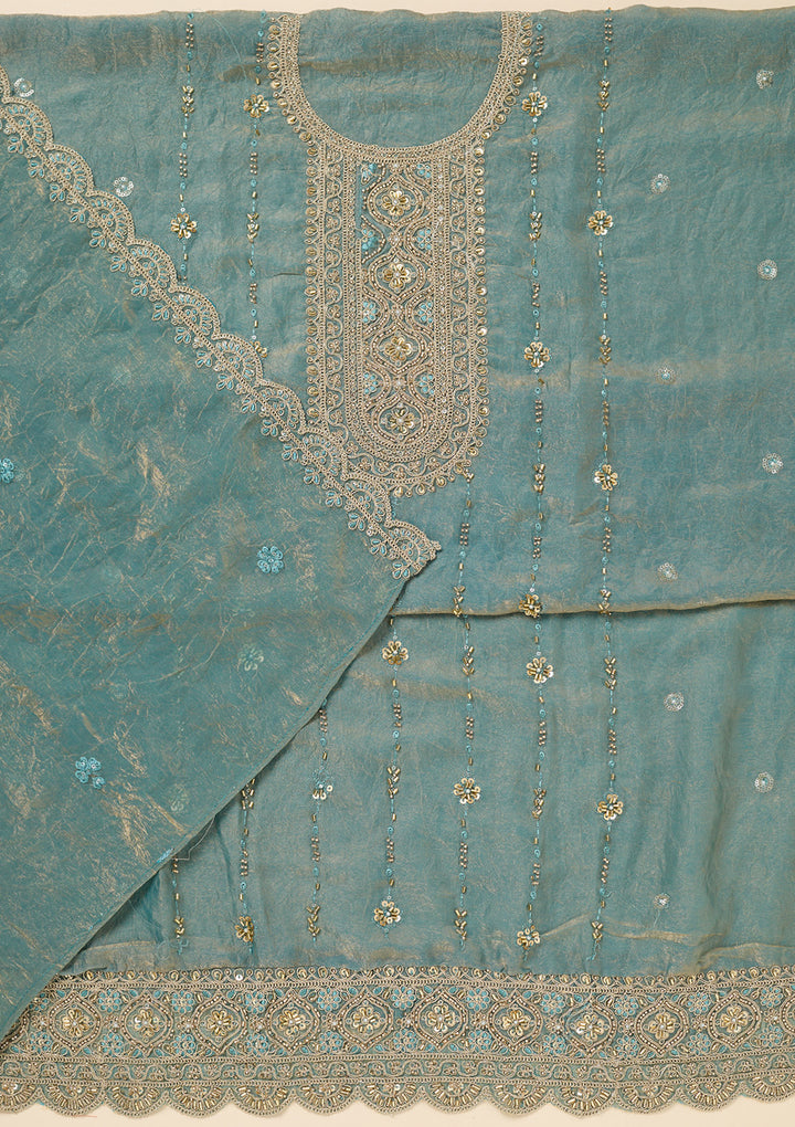 Sea Green Cutdana Tissue Unstitched Salwar Suit