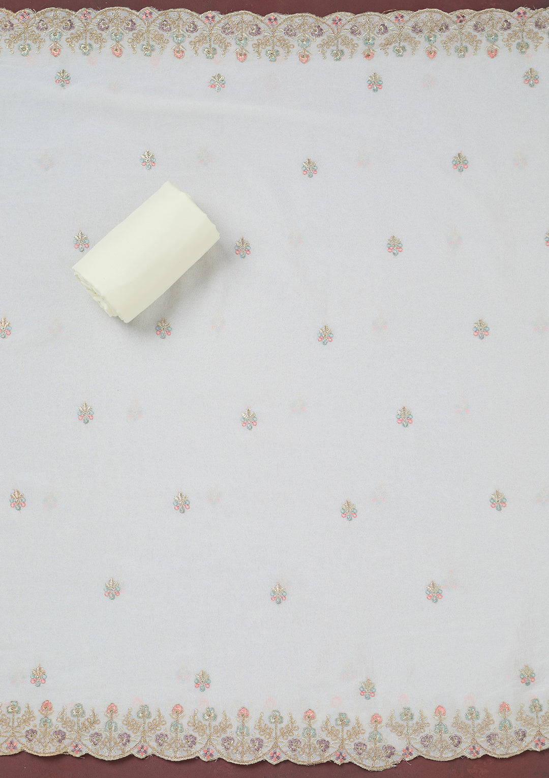 White Zariwork (Gold) Chinon Unstitched Salwar Suit