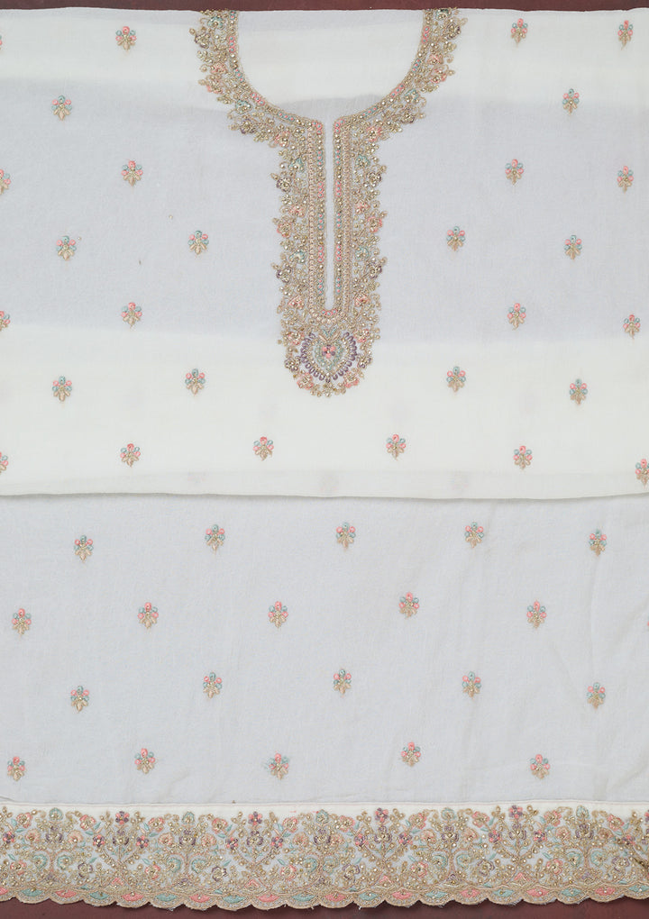 White Zariwork (Gold) Chinon Unstitched Salwar Suit