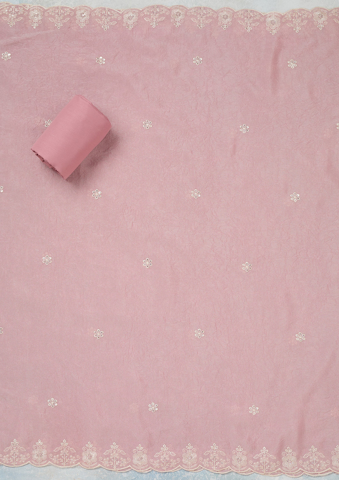 Pink Pearlwork Soft Raw Silk Unstitched Salwar Suit