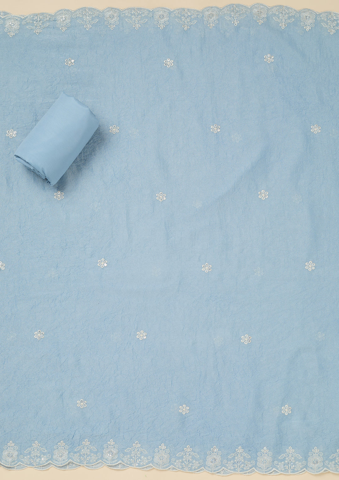 Sky Blue Pearlwork Soft Raw Silk Unstitched Salwar Suit