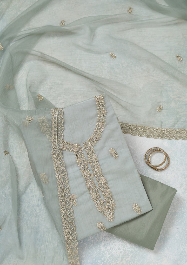Sea Green Zariwork (Gold) Chiffon Unstitched Salwar Suit