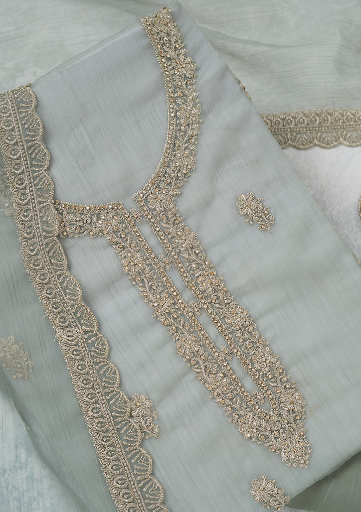 Sea Green Zariwork (Gold) Chiffon Unstitched Salwar Suit