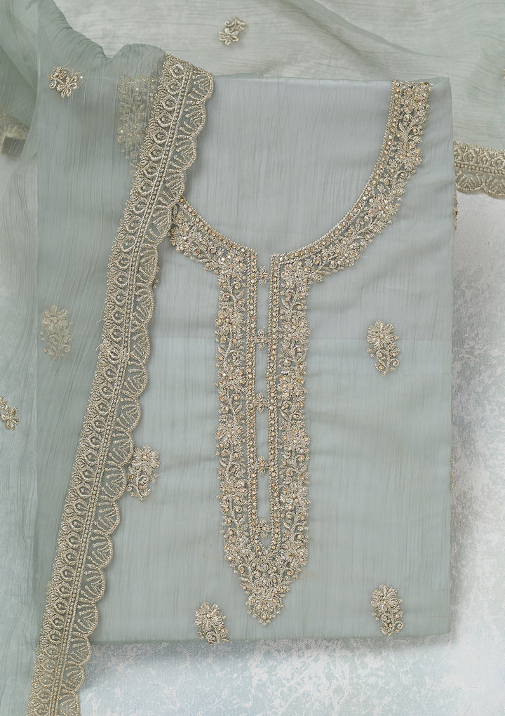 Sea Green Zariwork (Gold) Chiffon Unstitched Salwar Suit