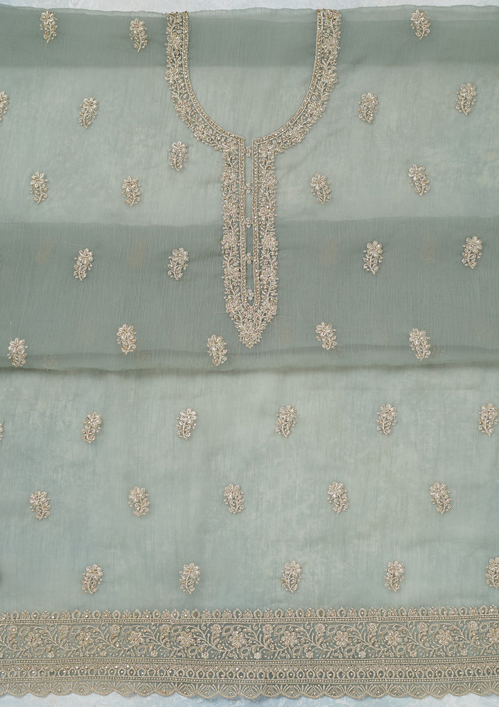 Sea Green Zariwork (Gold) Chiffon Unstitched Salwar Suit