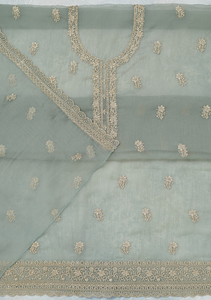 Sea Green Zariwork (Gold) Chiffon Unstitched Salwar Suit