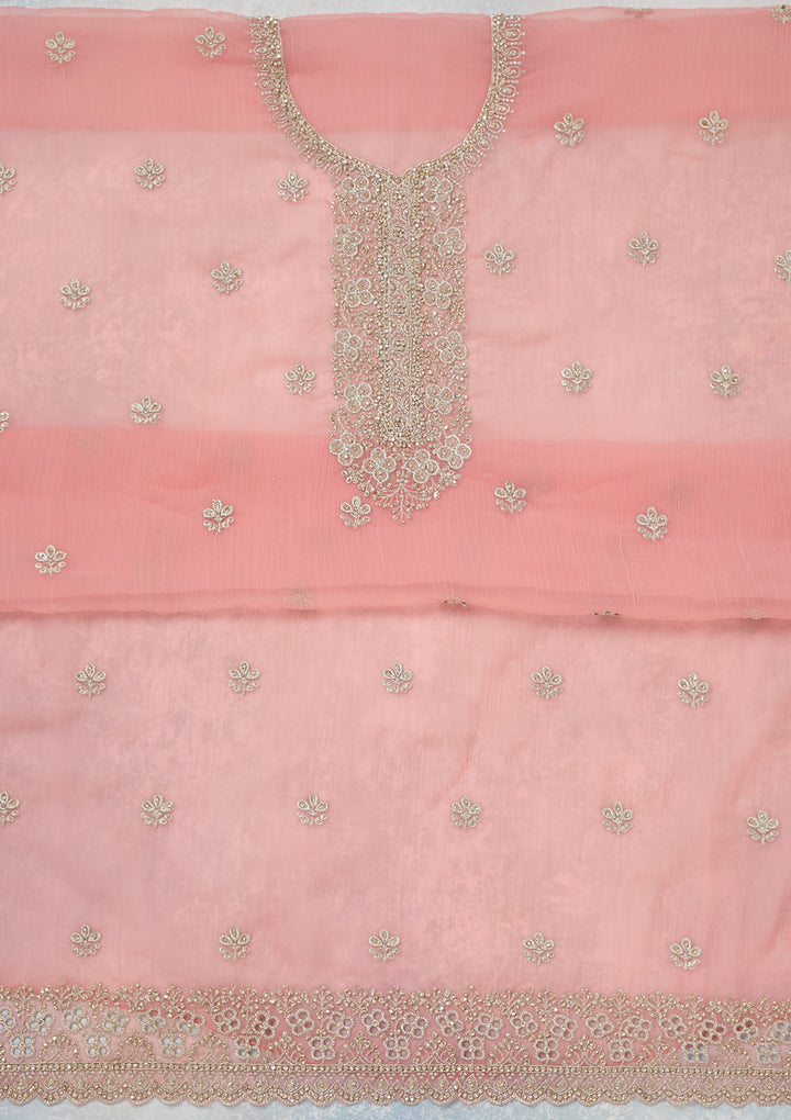 Pink Zariwork (Gold) Chinon Unstitched Salwar Suit