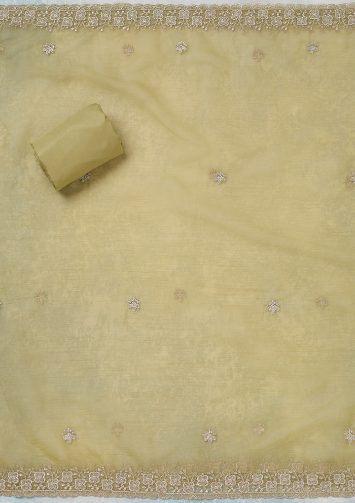Pista Green Zariwork (Gold) Chinon Unstitched Salwar Suit