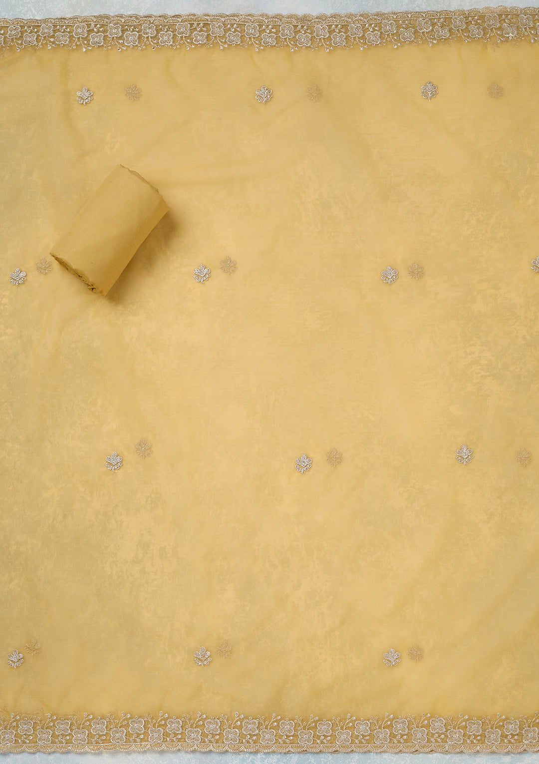 Yellow Zariwork (Gold) Chinon Unstitched Salwar Suit