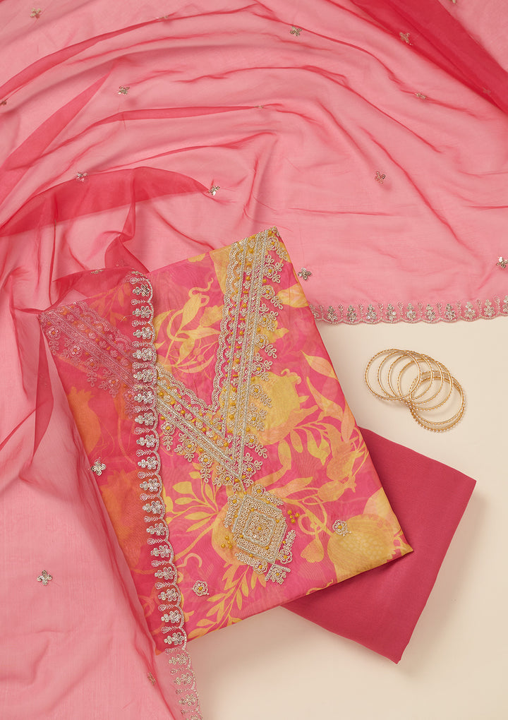 Mustard Zariwork (Gold) Organza Unstitched Salwar Suit