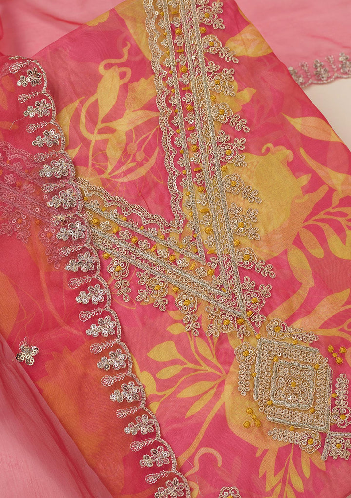 Mustard Zariwork (Gold) Organza Unstitched Salwar Suit