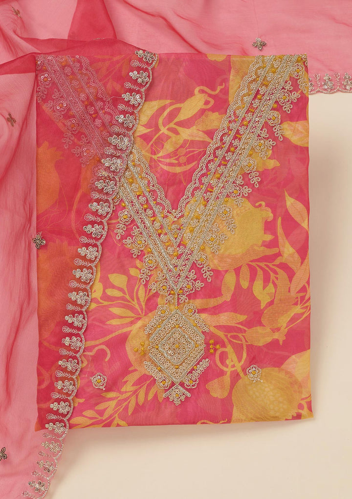 Mustard Zariwork (Gold) Organza Unstitched Salwar Suit