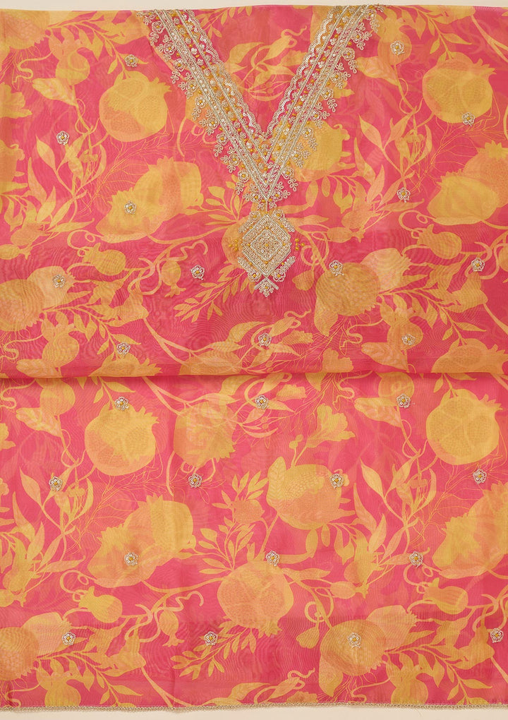 Mustard Zariwork (Gold) Organza Unstitched Salwar Suit