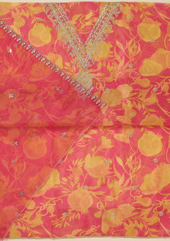 Mustard Zariwork (Gold) Organza Unstitched Salwar Suit