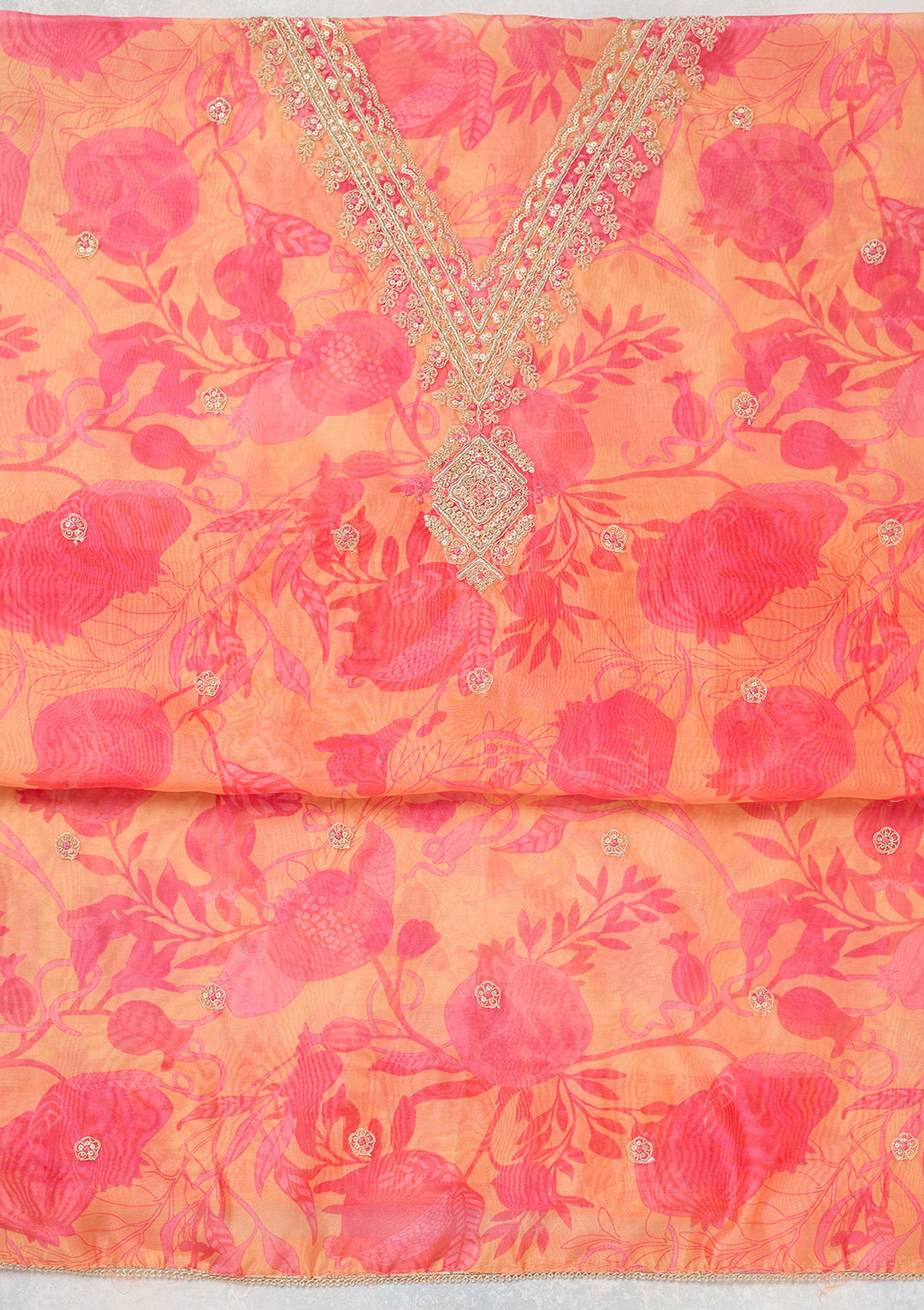 Orange Zariwork (Gold) Organza Unstitched Salwar Suit