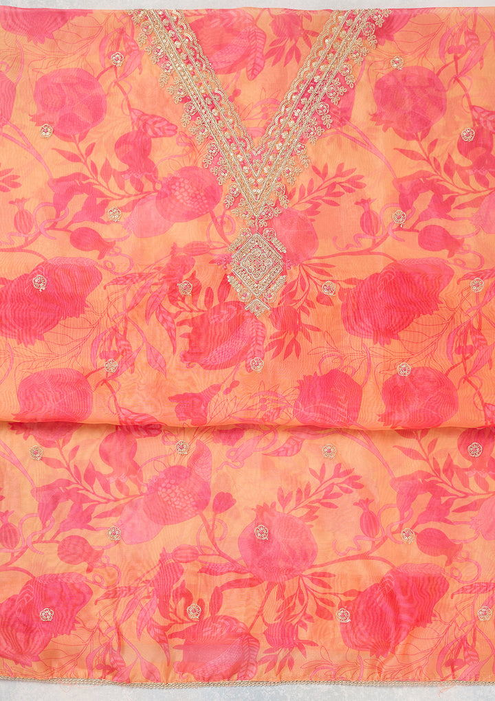 Orange Zariwork (Gold) Organza Unstitched Salwar Suit