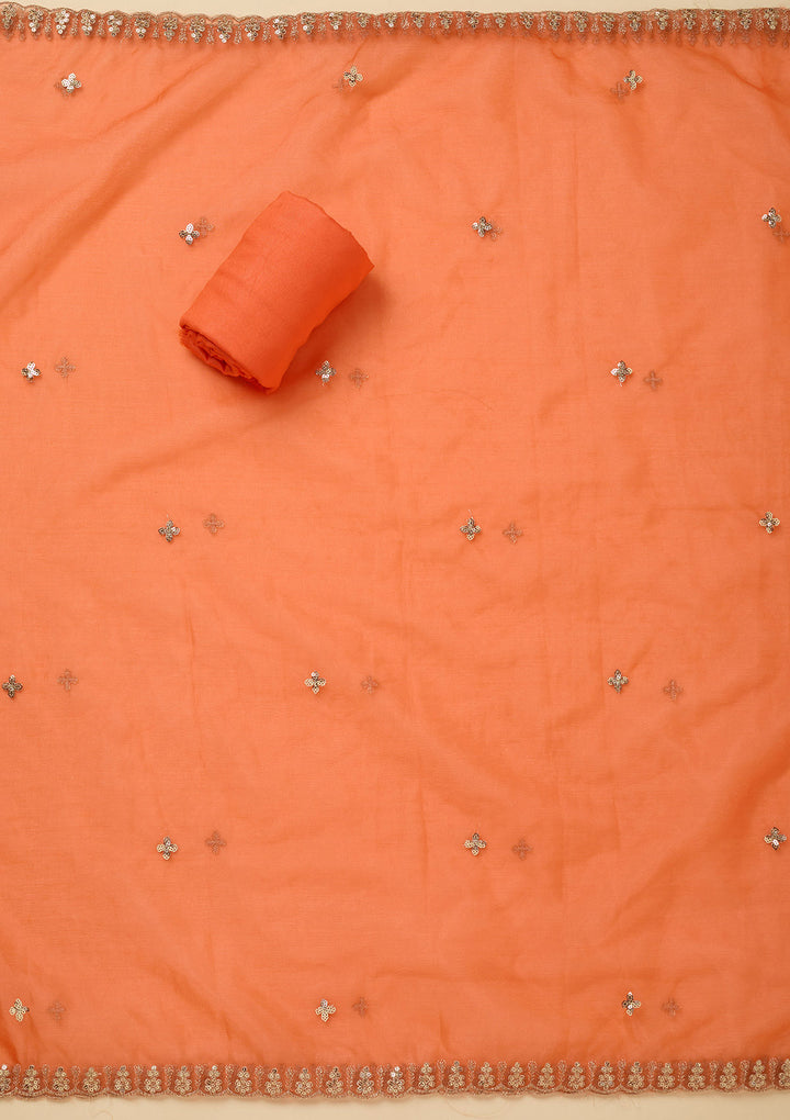 Peach Zariwork (Gold) Organza Unstitched Salwar Suit