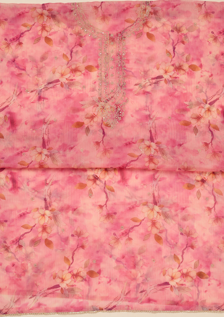 Pink Zariwork (Gold) Organza Unstitched Salwar Suit