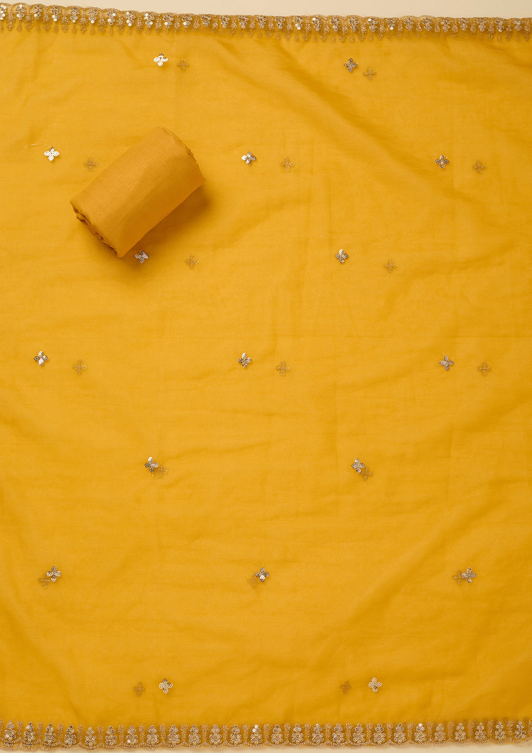 Yellow Zariwork (Gold) Organza Unstitched Salwar Suit