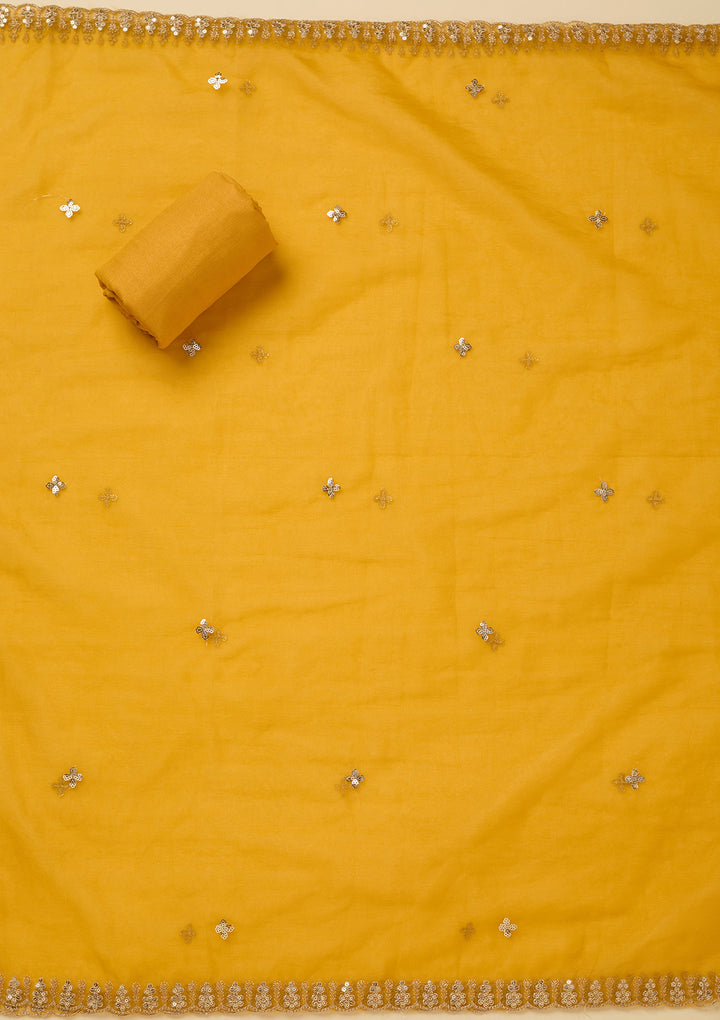 Yellow Zariwork (Gold) Organza Unstitched Salwar Suit