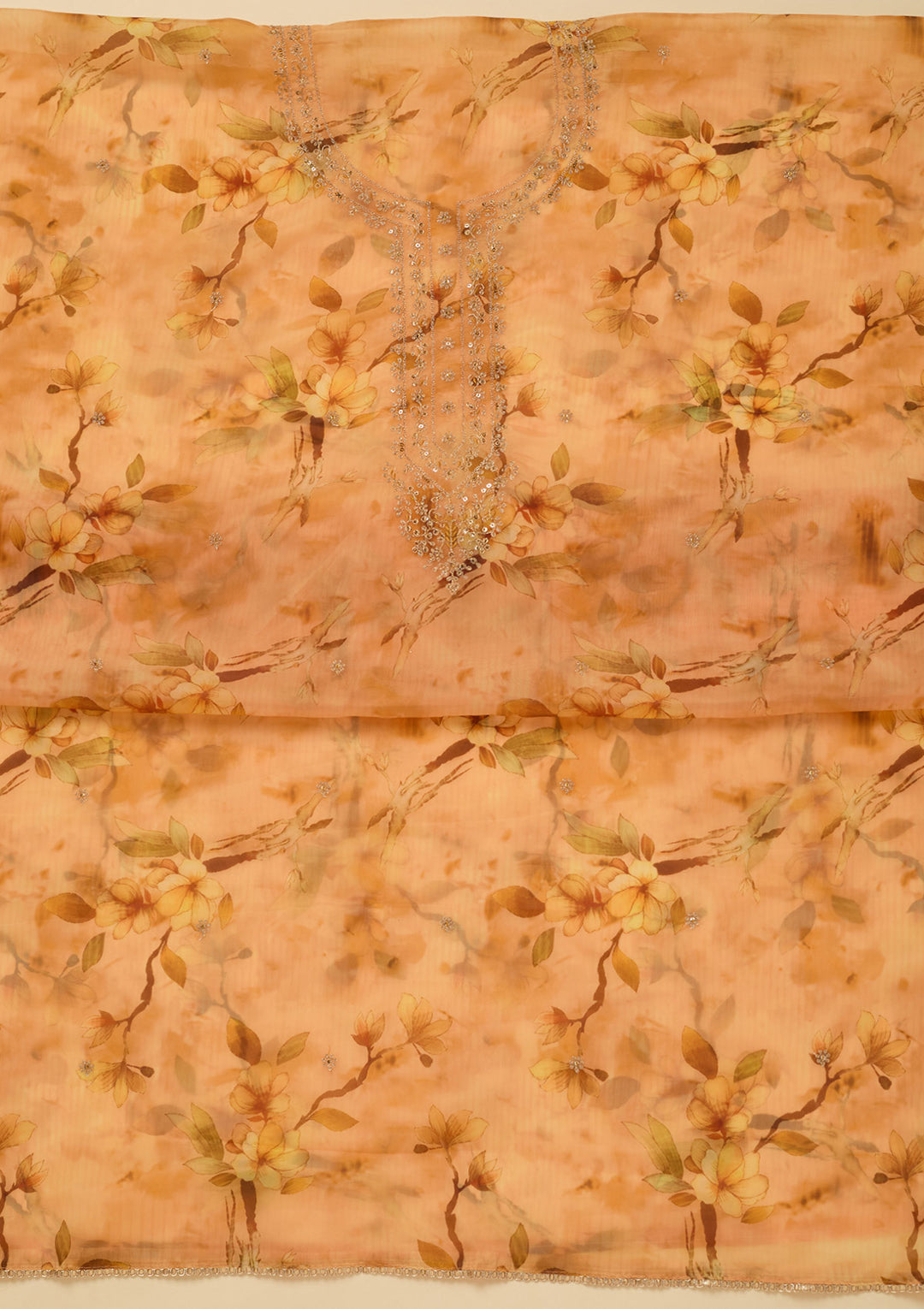 Yellow Zariwork (Gold) Organza Unstitched Salwar Suit