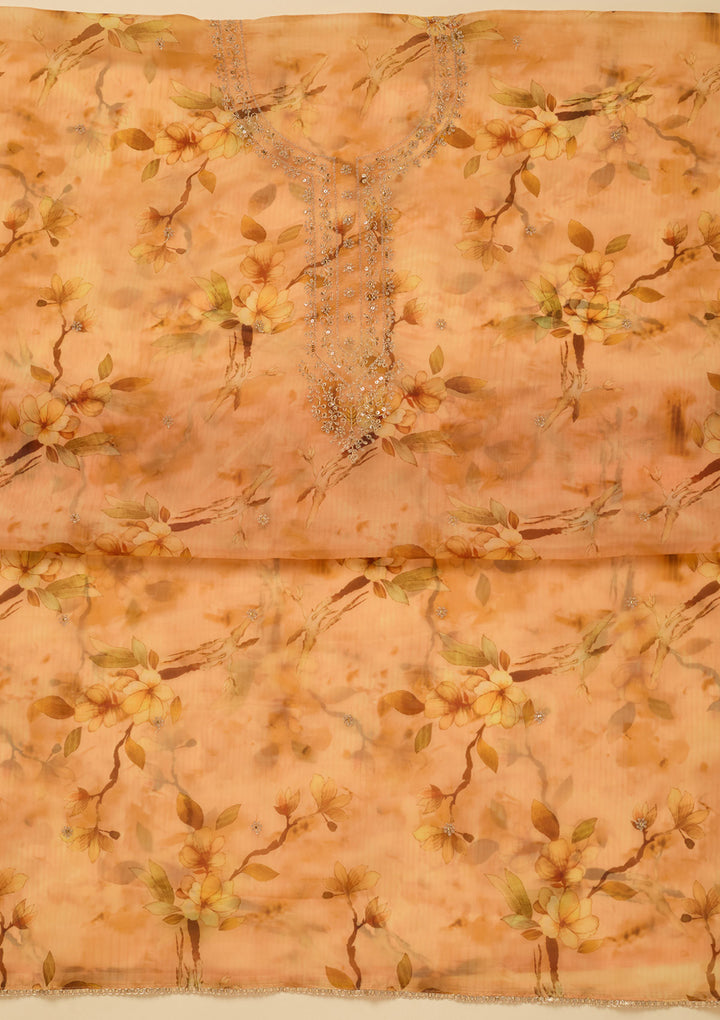 Yellow Zariwork (Gold) Organza Unstitched Salwar Suit