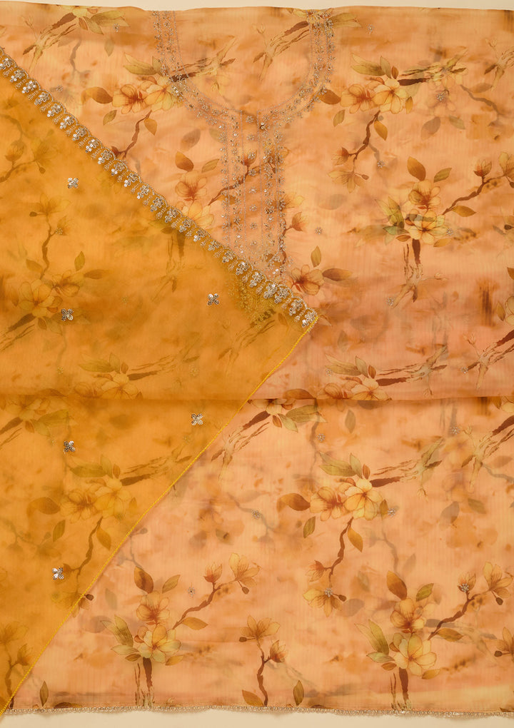 Yellow Zariwork (Gold) Organza Unstitched Salwar Suit