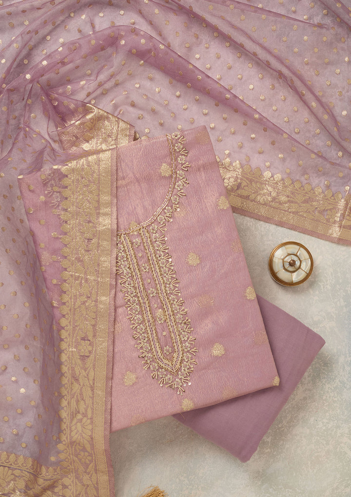 Lavender Pearlwork Tissue Unstitched Salwar Suit