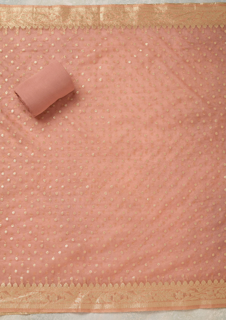 Peach Pearlwork Tissue Unstitched Salwar Suit