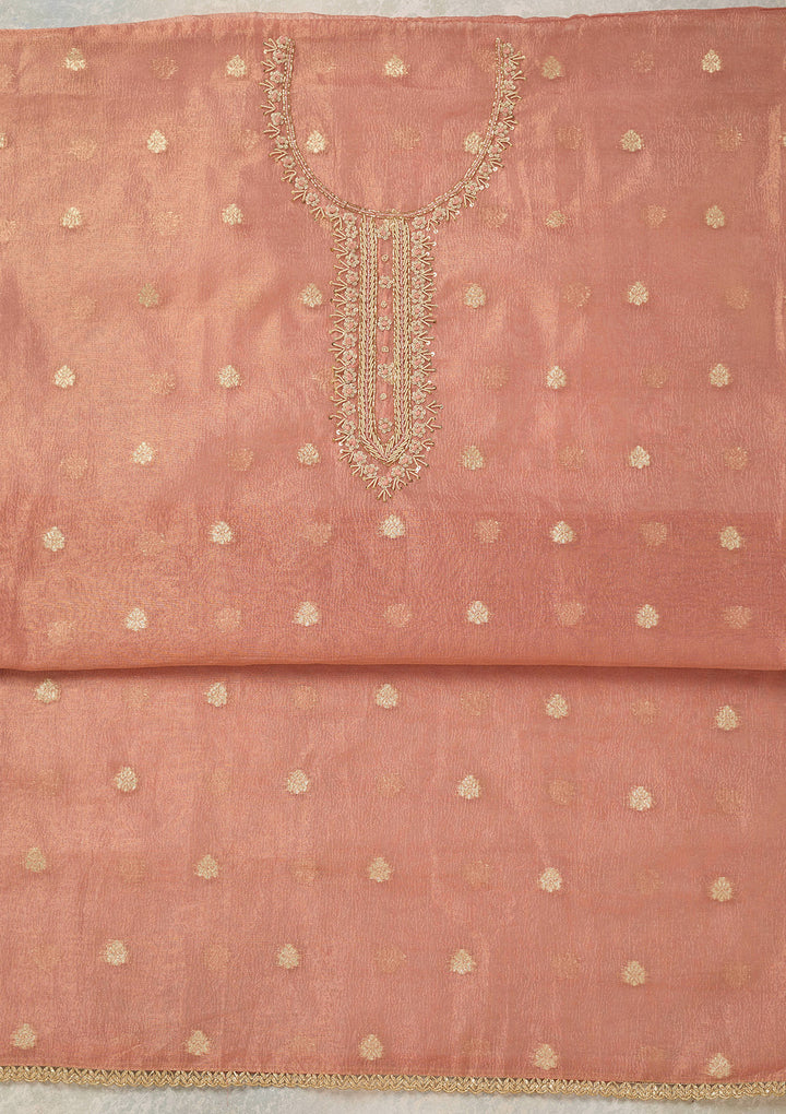 Peach Pearlwork Tissue Unstitched Salwar Suit
