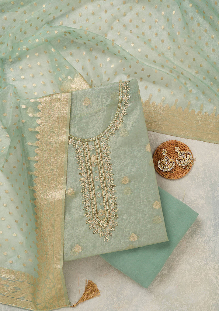 Sea Green Pearlwork Tissue Unstitched Salwar Suit