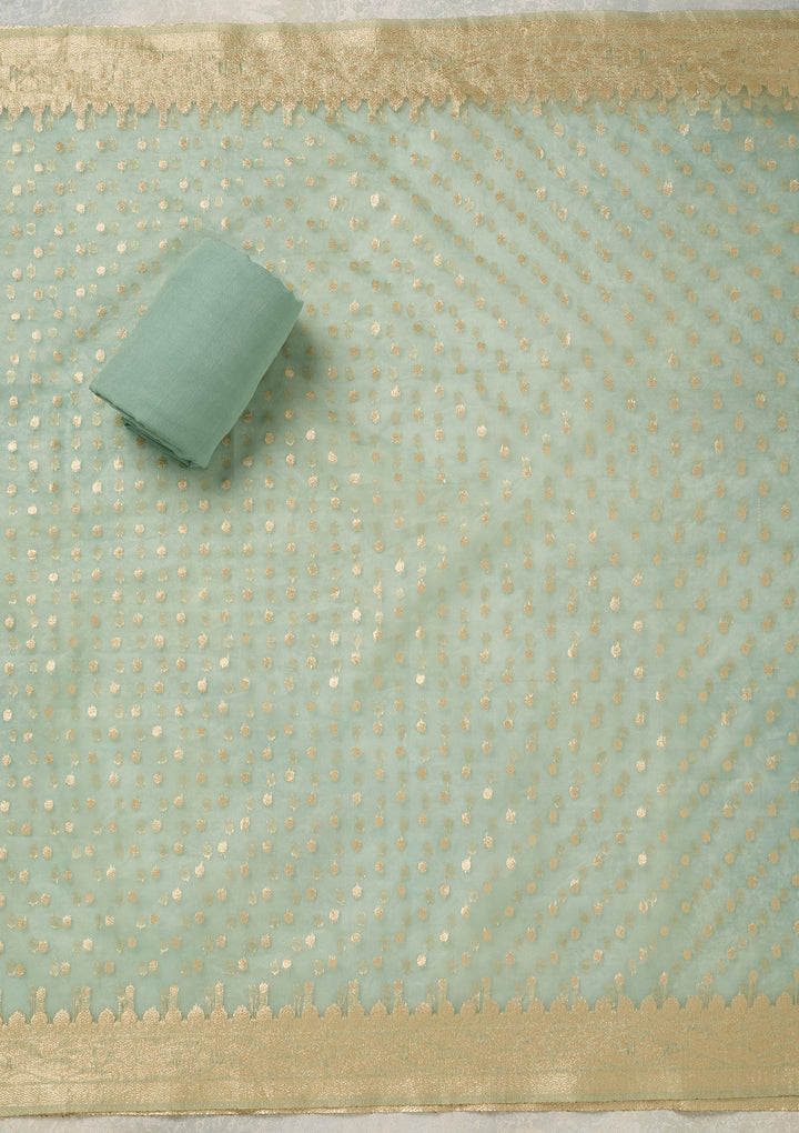 Sea Green Pearlwork Tissue Unstitched Salwar Suit