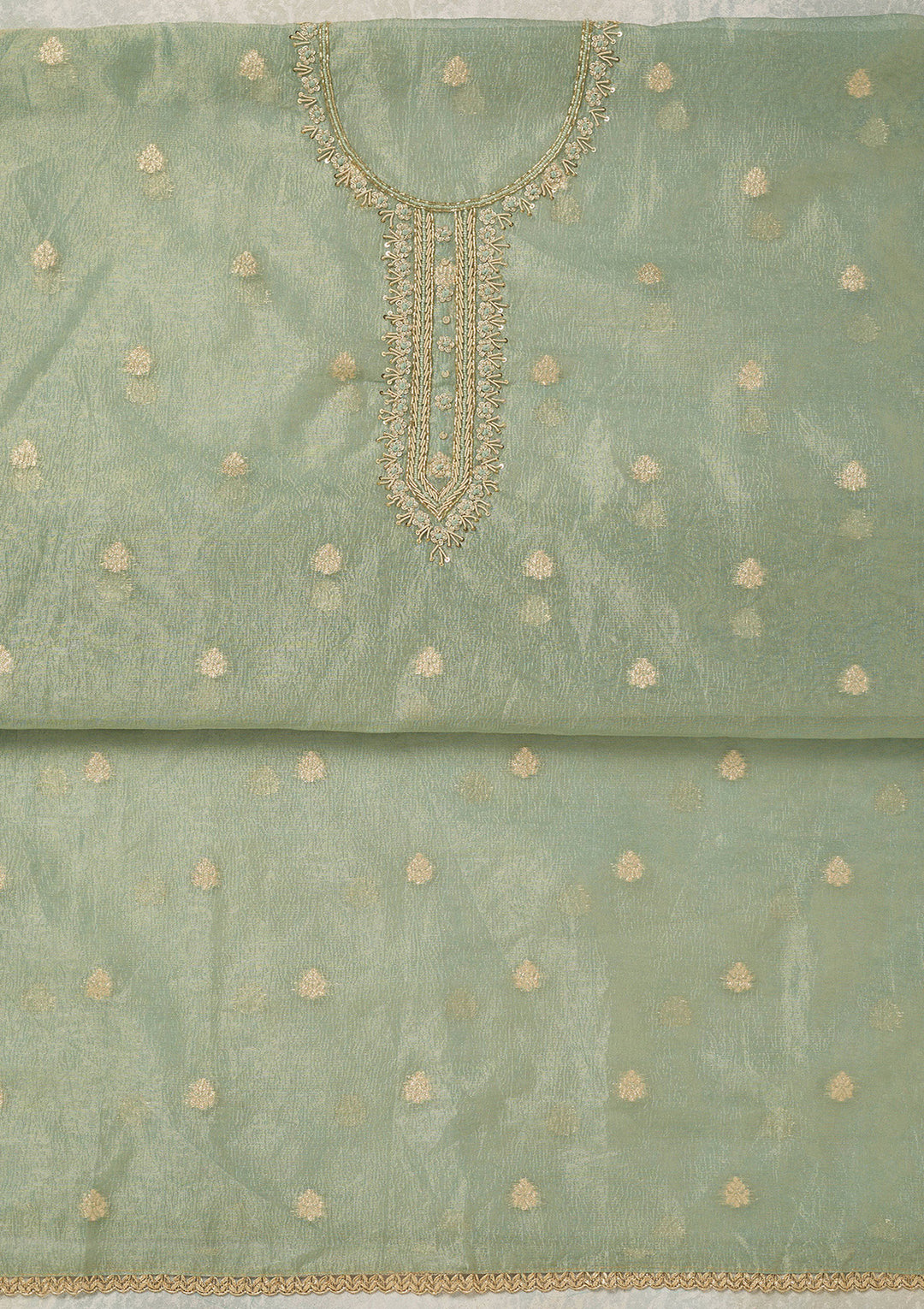 Sea Green Pearlwork Tissue Unstitched Salwar Suit