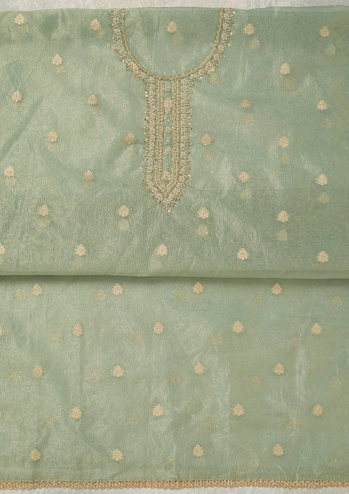 Sea Green Pearlwork Tissue Unstitched Salwar Suit